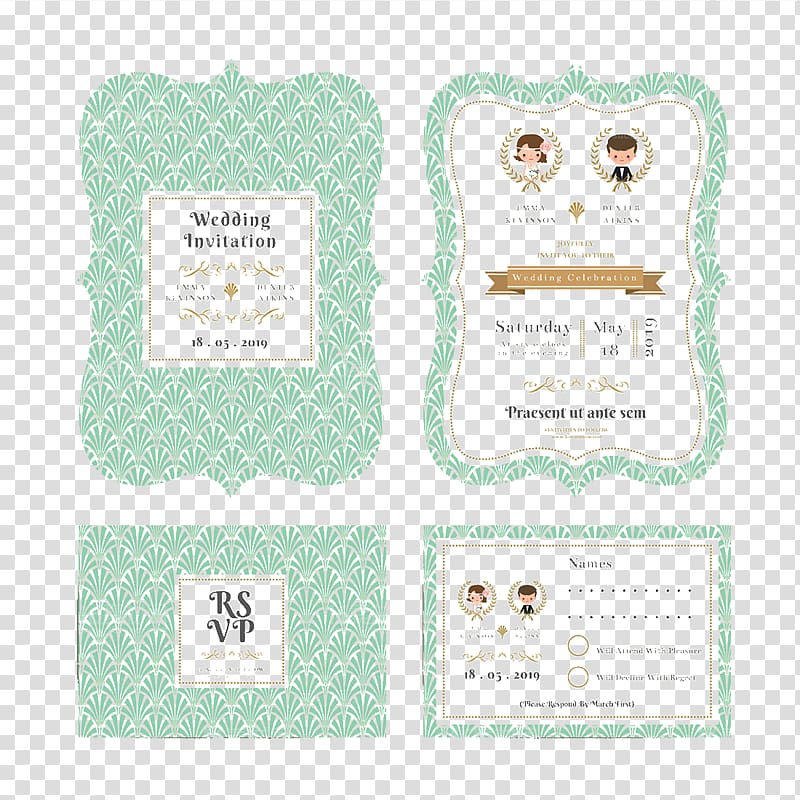 Wedding invitation Paper, Exquisite cartoon wedding invitation design transparent background PNG clipart