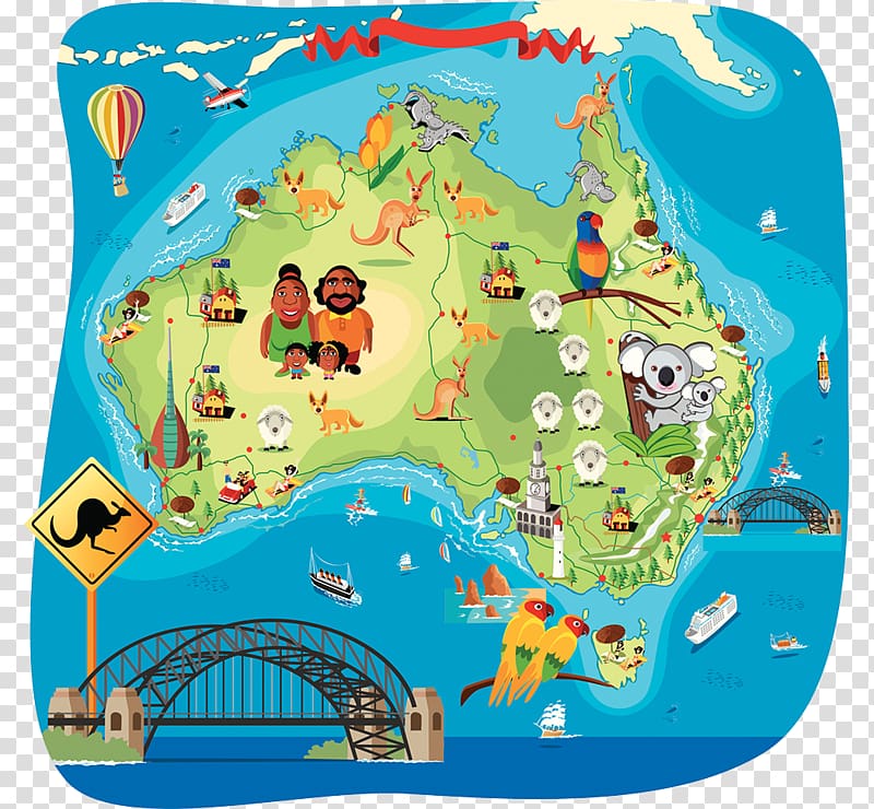 Darwin Cartoon Illustration, Australian travel cartoon hand painted map transparent background PNG clipart