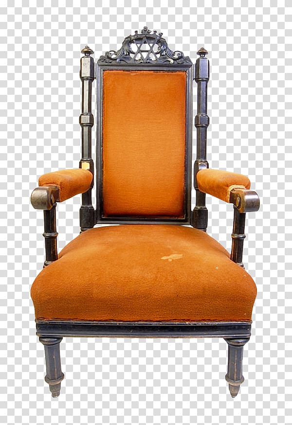 black framed armchair with orange seat , Chair Furniture Couch Table, Old Chair transparent background PNG clipart