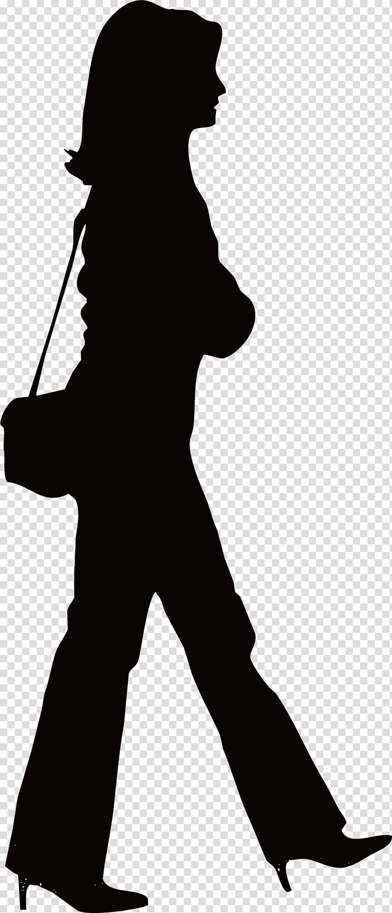 silhouette of woman carrying sling bag, Silhouette Walking Icon, Shopping woman transparent background PNG clipart