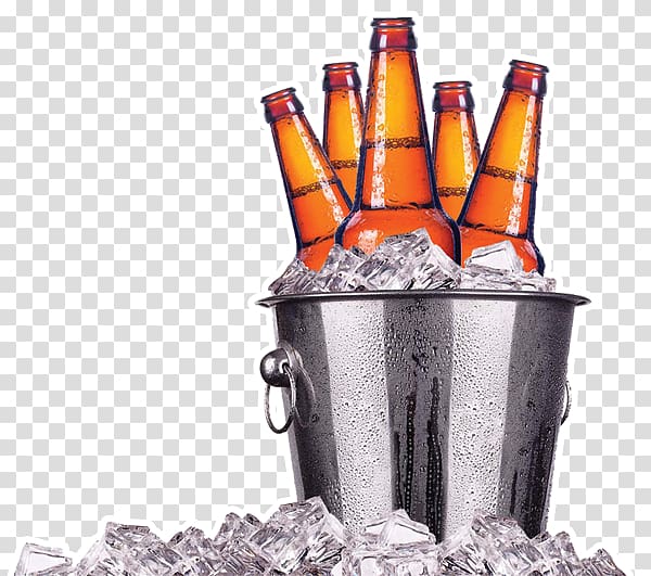 of liquor bottle in bucket, Ice beer Bottle, beer transparent background PNG clipart