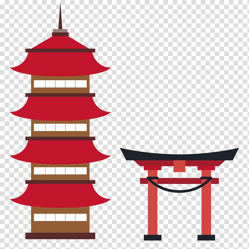 Red and brown tower illustration, Japan Shinto shrine Template Icon ...