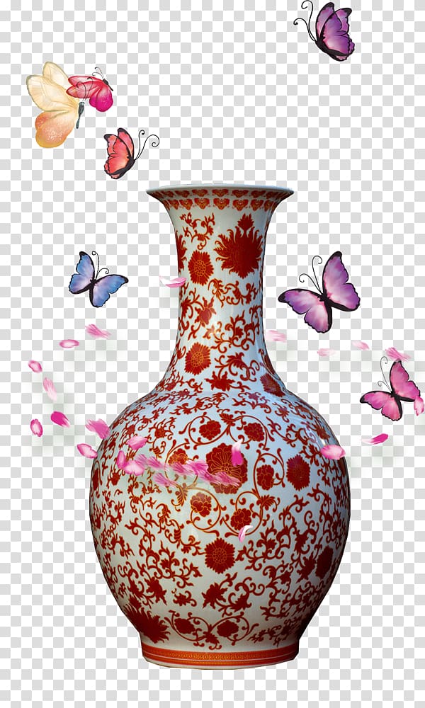 white and red floral vase , Vase Florero Decorative arts, Glaze porcelain vase transparent background PNG clipart