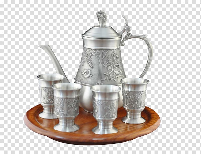 Jug Teapot Teaware Kettle, Silver tea set transparent background PNG clipart