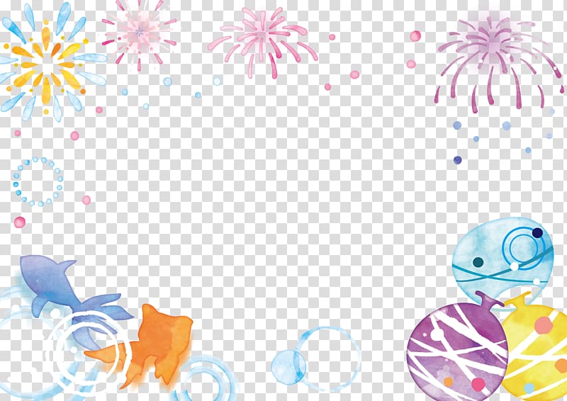 Cute frame, fireworks, lanterns and goldfish., others transparent background PNG clipart