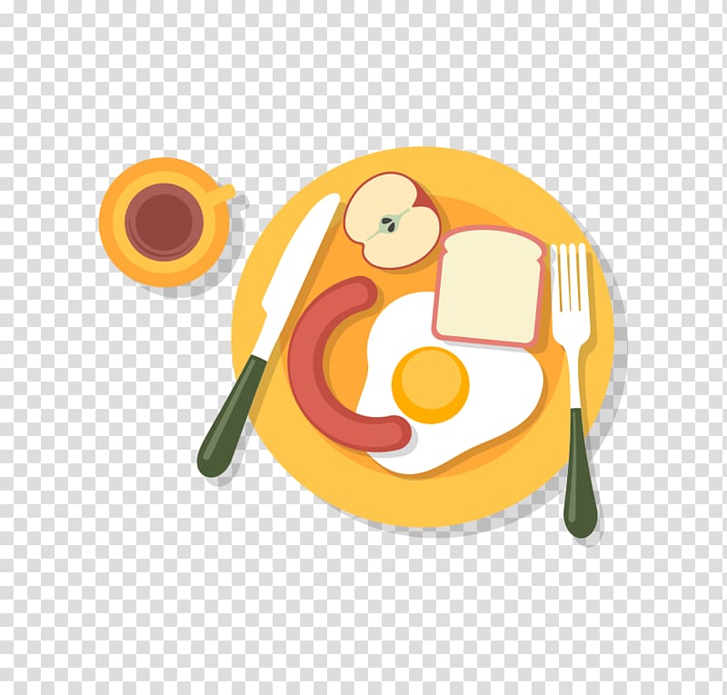 hotdog, egg, sliced apple, and bread on plate illustration, Breakfast Indian cuisine Recipe Food, Flat breakfast icon transparent background PNG clipart
