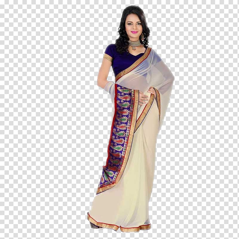 Free: Women's orange and black sari dress, Hina Khan Wedding sari Georgette  Lehenga-style saree, clearance sale. transparent background PNG clipart 