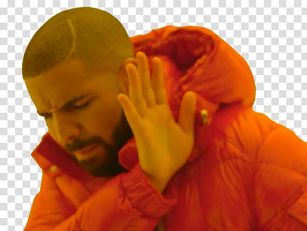 Drake in orange hooded bubble jacket, Drake Internet meme Rapper, drake transparent background PNG clipart