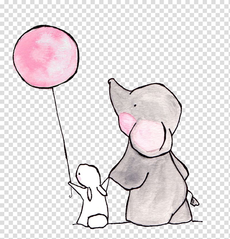 elephant holding hands with rabbit while holding pink balloon illustration, Growtopia Anjialou Road Elephant Airbnb Renting, The Elephant and the White Rabbit transparent background PNG clipart
