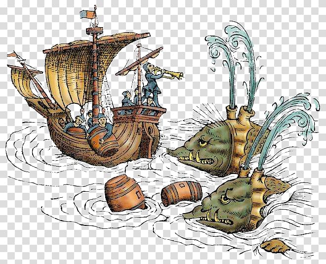 Sea monster Carta marina Sea serpent, Sea monsters invade ships transparent background PNG clipart