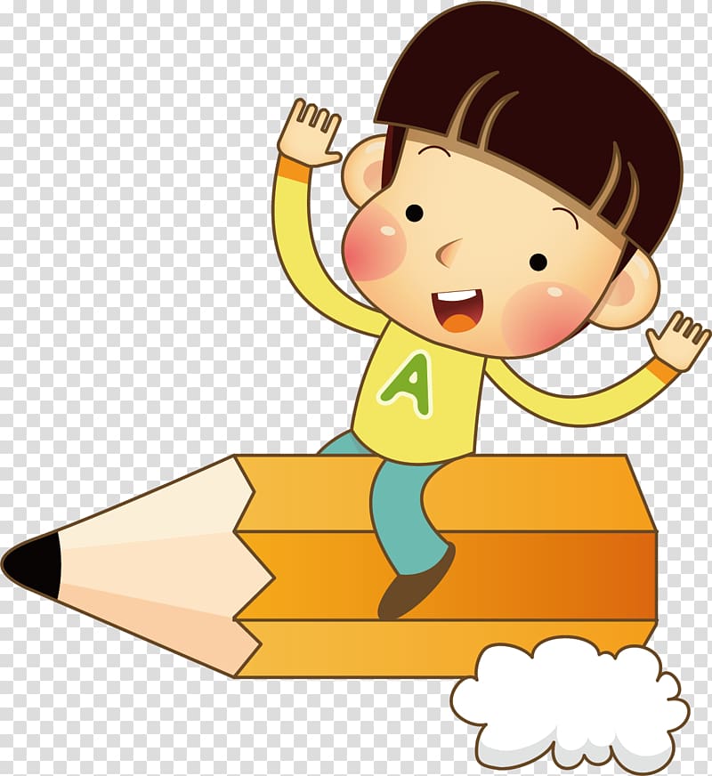 boy riding on pencil illustration, Child Pencil Drawing , Child sitting on a pencil transparent background PNG clipart