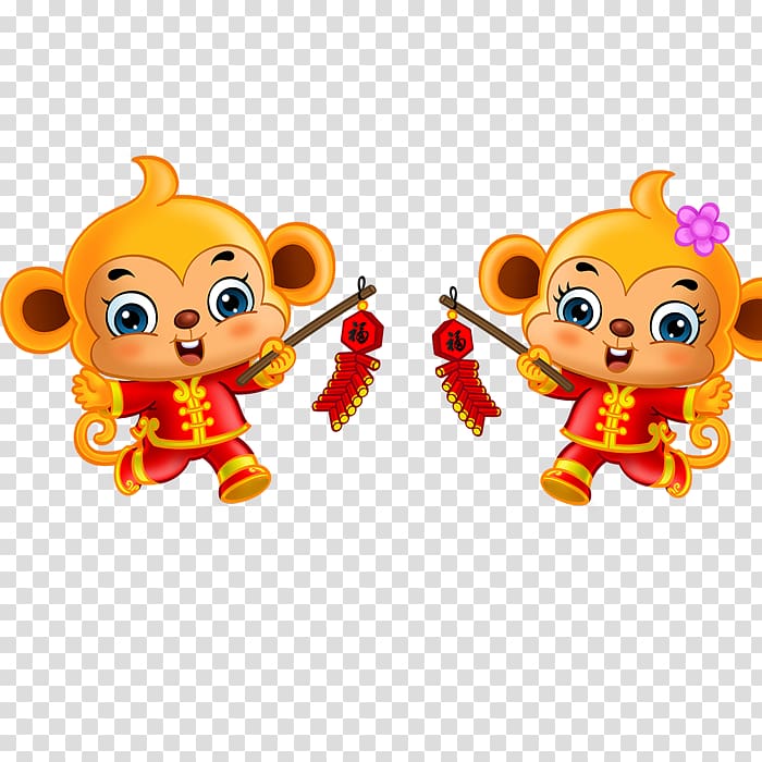 Chinese New Year Monkey Chinese zodiac, Monkey Cartoon Creative transparent background PNG clipart