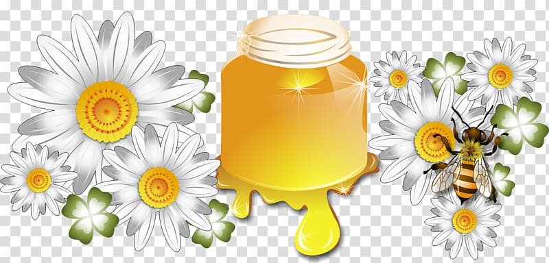 Glass bottle Floral design Cut flowers, honey transparent background PNG clipart