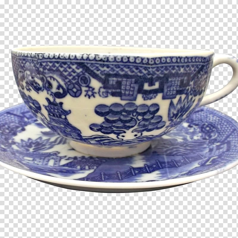 Coffee cup Willow pattern Saucer Blue and white pottery Ceramic, porcelain transparent background PNG clipart