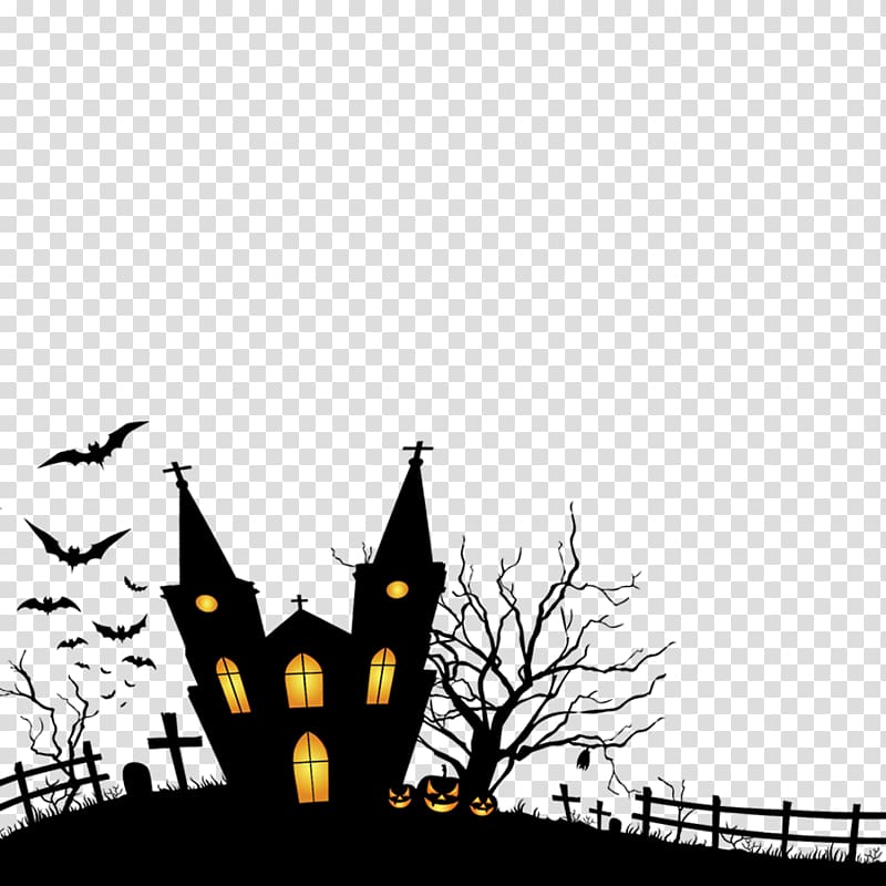 Halloween Theme Party Mask , Black silhouette haunted house transparent background PNG clipart