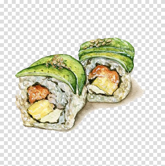 sushi illustration, California roll Gimbap Sushi Japanese Cuisine Watercolor painting, Watercolor Sushi transparent background PNG clipart