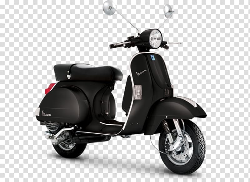 black motor scooter, Scooter Vespa GTS Car Piaggio Vespa PX, vespa transparent background PNG clipart
