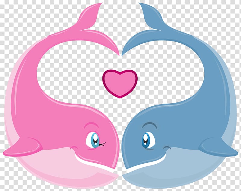 pink and blue whale illustration, Valentine\'s Day couple Heart , Valentine\'s Day Whales Couple transparent background PNG clipart