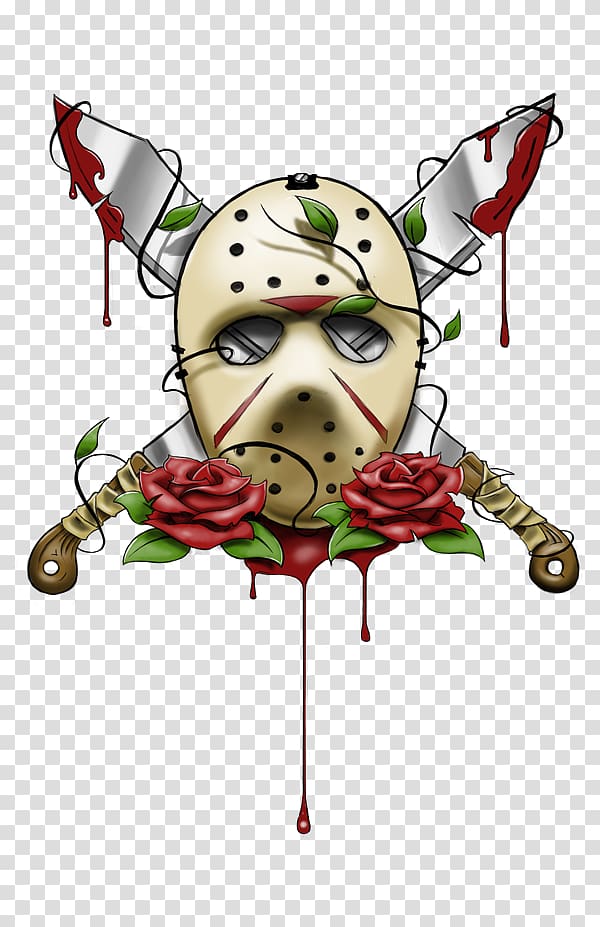 Jason Voorhees T-shirt Friday the 13th Tattoo Mask, skull and roses transparent background PNG clipart