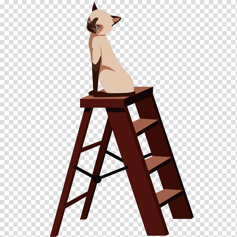 Ladder Cartoon, Ladder on the cat transparent background PNG clipart