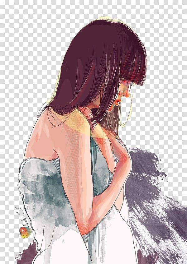 Work of art Painting Drawing Illustration, Oil painting quiet girl transparent background PNG clipart