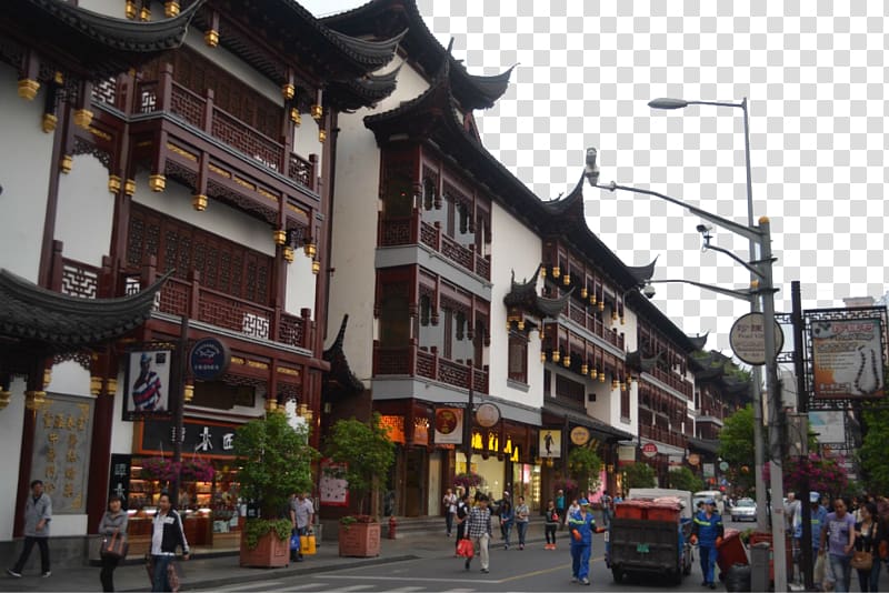 Yu Garden City God Temple of Shanghai H & M uff08Fangbang Middle Roaduff09 Building Street, Shanghai town pedestrian street transparent background PNG clipart