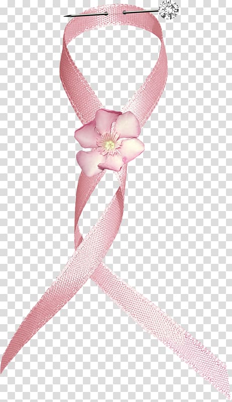 pink ribbon bow with white flower pin art, Pink ribbon Pink ribbon Red ribbon, Pink Ribbon transparent background PNG clipart