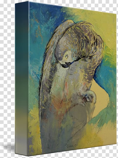 Painting Canvas print Oil paint Impasto, gray macaw transparent background PNG clipart