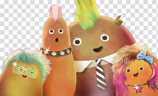 four potato cartoon characters, Small Potatoes Rockstars transparent background PNG clipart