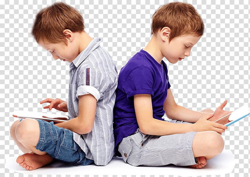 two boy sitting while using tablet computers, iPad Laptop Child Computer, kids transparent background PNG clipart
