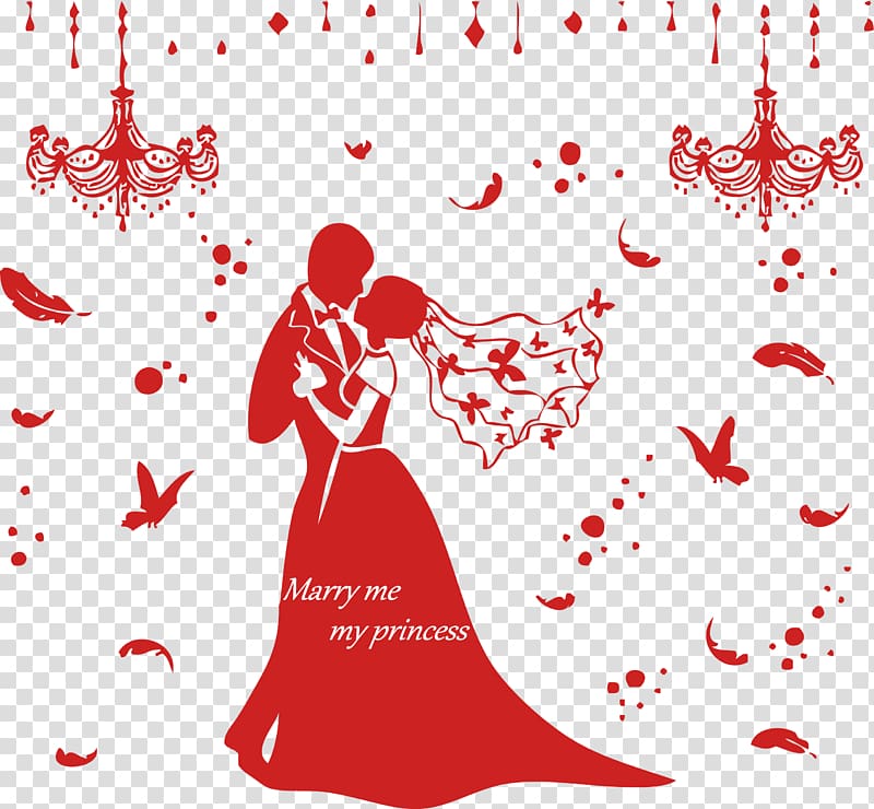 Cartoon Wall decal Sticker Contemporary Western wedding dress, Cartoon wedding marry me my princess transparent background PNG clipart
