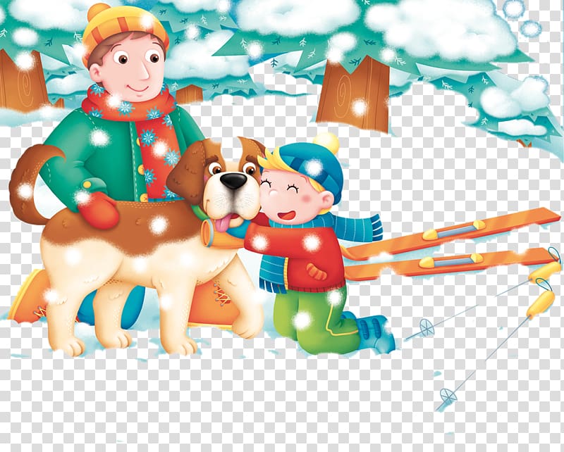 Puppy Snow Illustration, Winter snow ski father and son transparent background PNG clipart