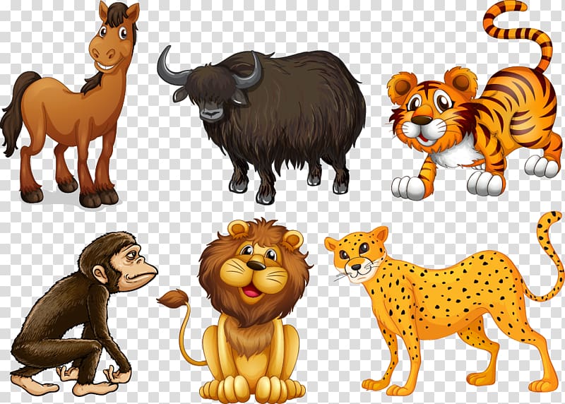 six assorted animals illustration, Animal , Cute Animal Cartoon Figure transparent background PNG clipart