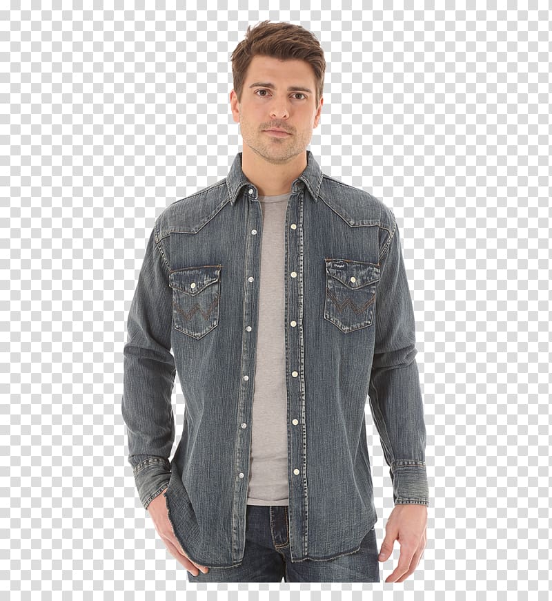 Denim T-shirt Jeans Wrangler Snap fastener, T-shirt transparent background PNG clipart