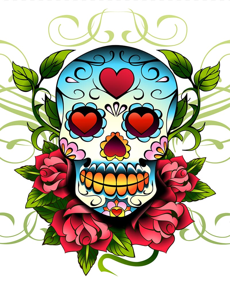 multicolored candy skull , Calavera Day of the Dead Pan de muerto Art Ofrenda, Background Day Of Dead transparent background PNG clipart