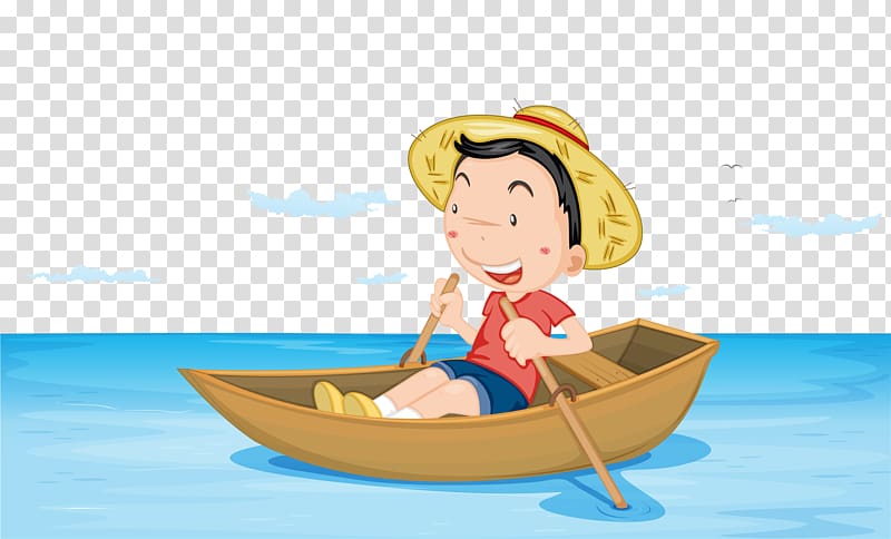 Boat Rowing Illustration, A child rowing in the river transparent background PNG clipart