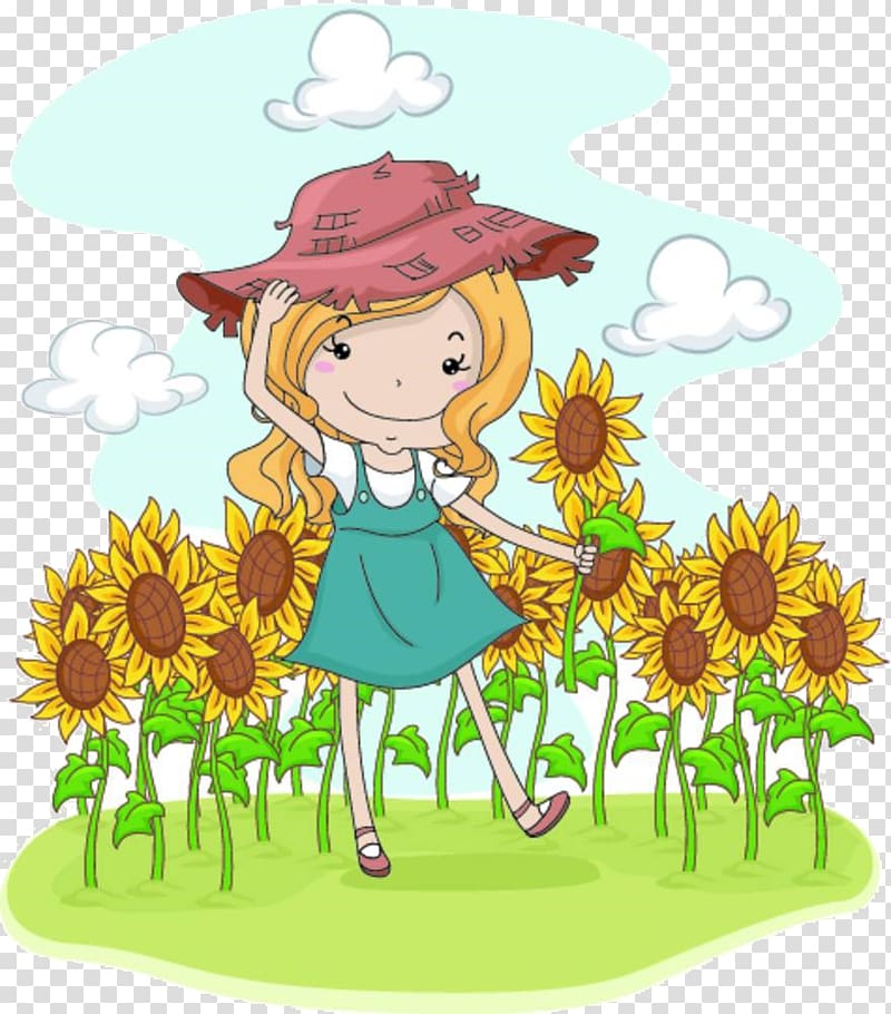 Flower , Cartoon sunflower girl material transparent background PNG clipart