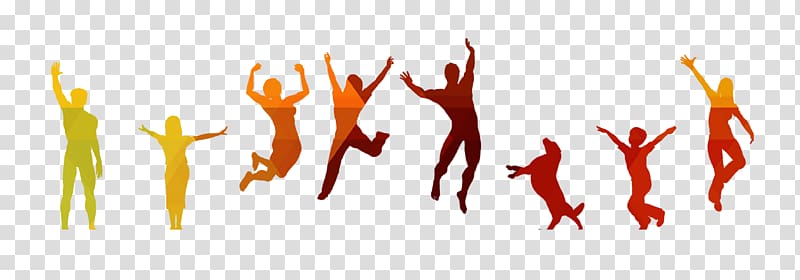 color jumping people silhouette transparent background PNG clipart
