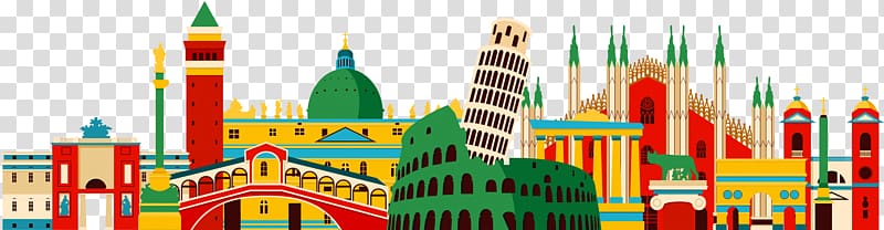 assorted landmark , Flag of Italy Illustration, City Silhouette transparent background PNG clipart