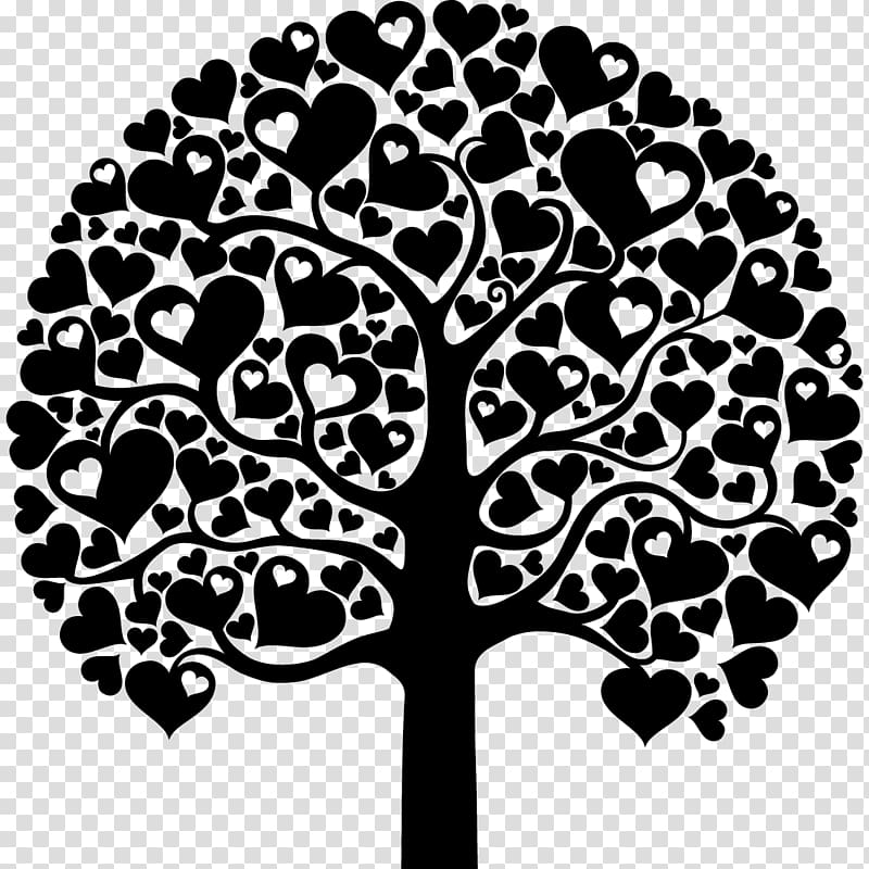 Tree Black and white Silhouette, love tree transparent background PNG clipart