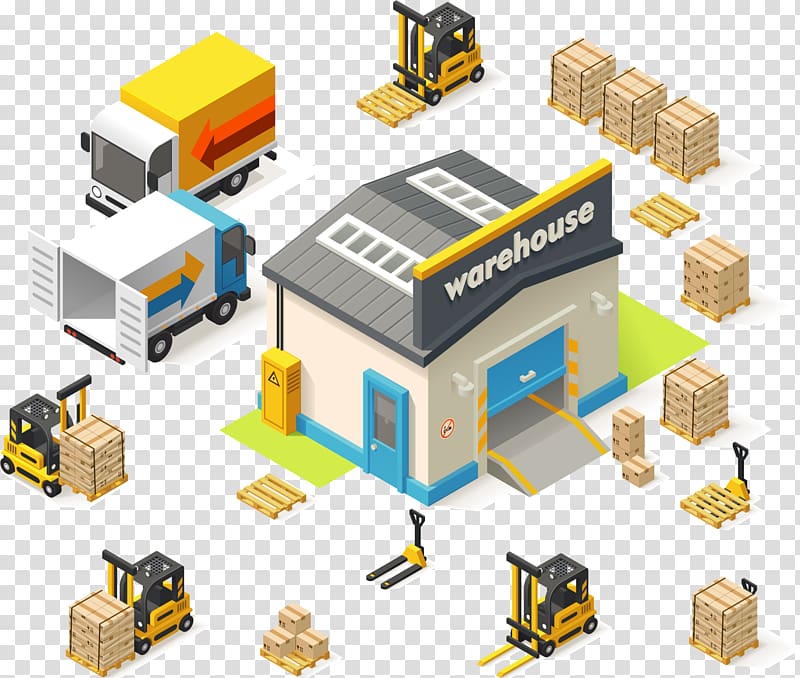 warehouse and trucks , Warehouse Illustration, 2017 Warehouse Logistics creative class transparent background PNG clipart