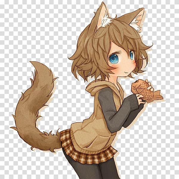 Catgirl Anime Brown hair Kavaii, Cat transparent background PNG clipart
