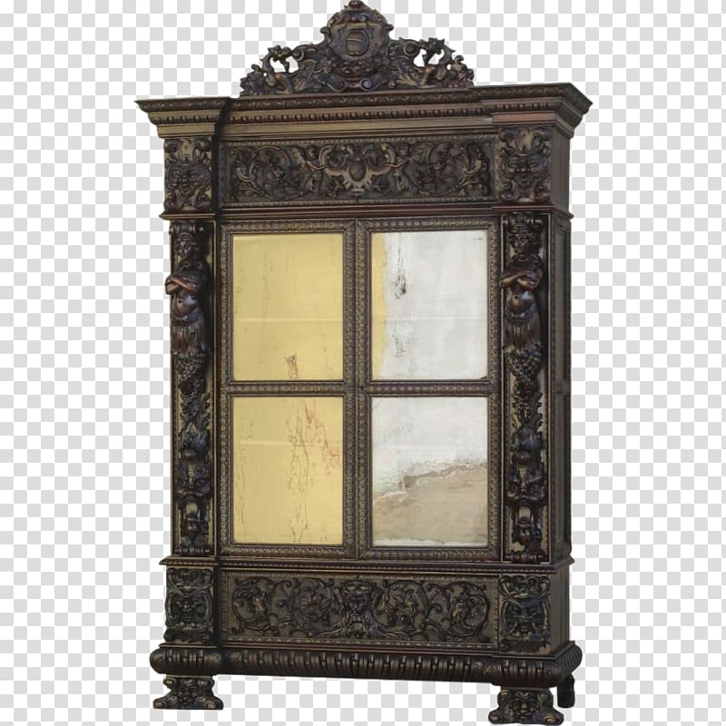 Antique Cupboard, gothic style bookcase transparent background PNG clipart
