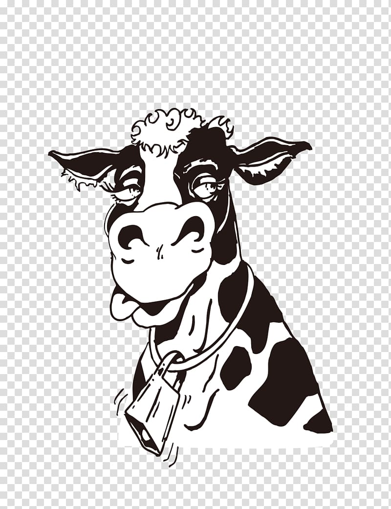 Cattle Cartoon Illustration, Black and white cow transparent background PNG clipart