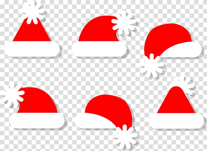 Santa Claus Christmas Bonnet Hat, Six red Christmas hat transparent background PNG clipart