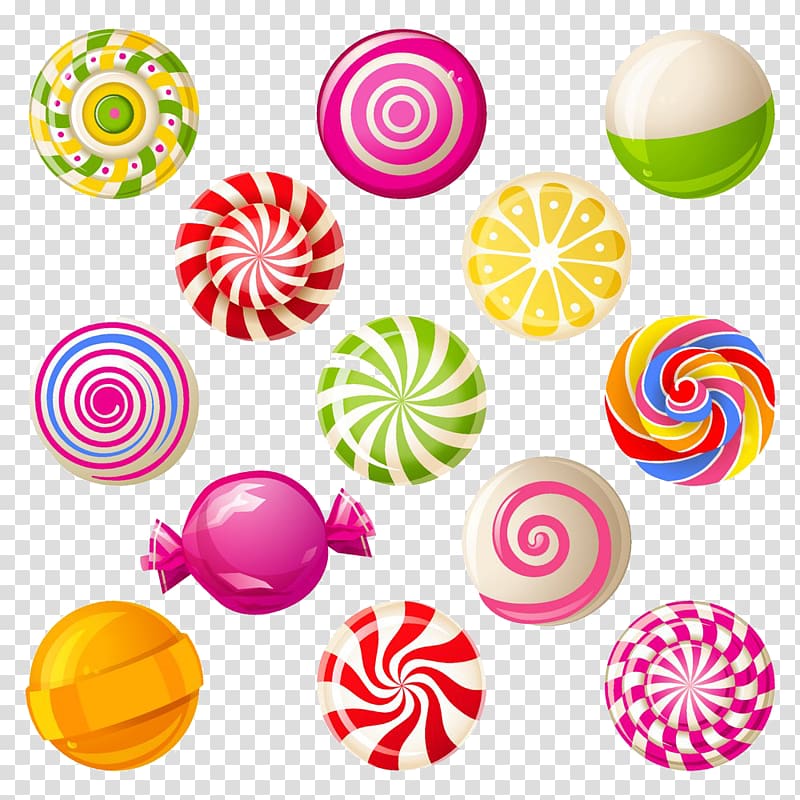 assorted candies illustration, Lollipop Candy cane Cotton candy, Sweet candy transparent background PNG clipart