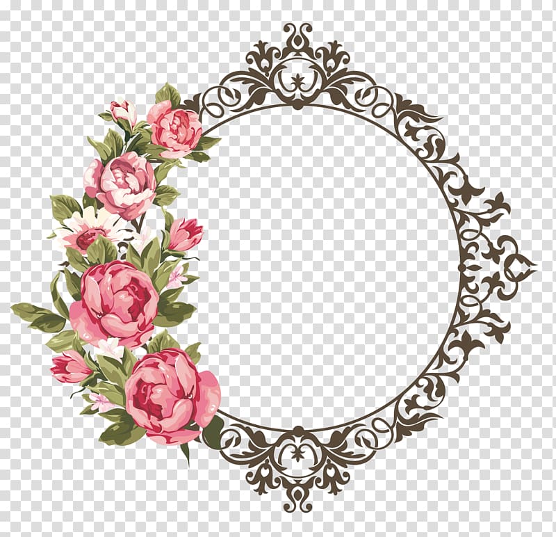 pink and white flower accent frame , Flower Frames Floral design , wedding ornament transparent background PNG clipart