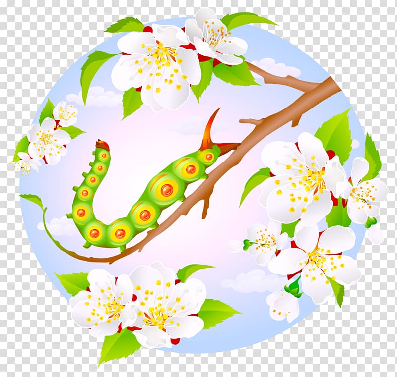 Insect Caterpillar Cartoon Illustration, Flowers and insects transparent background PNG clipart