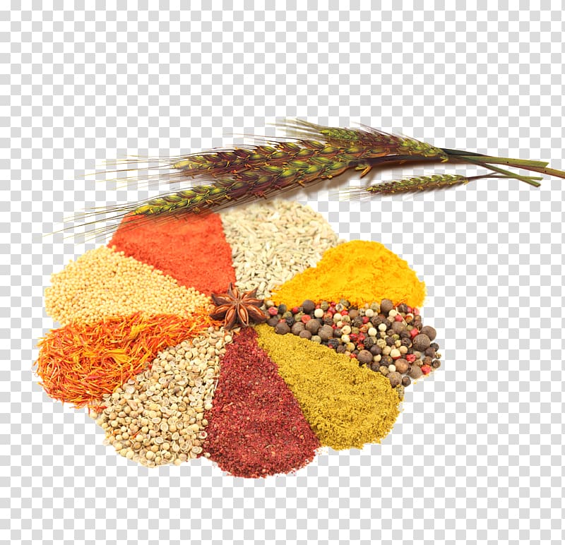 bunch of spices , Biryani Shashlik Ukha Spice mix, Wheat grains transparent background PNG clipart