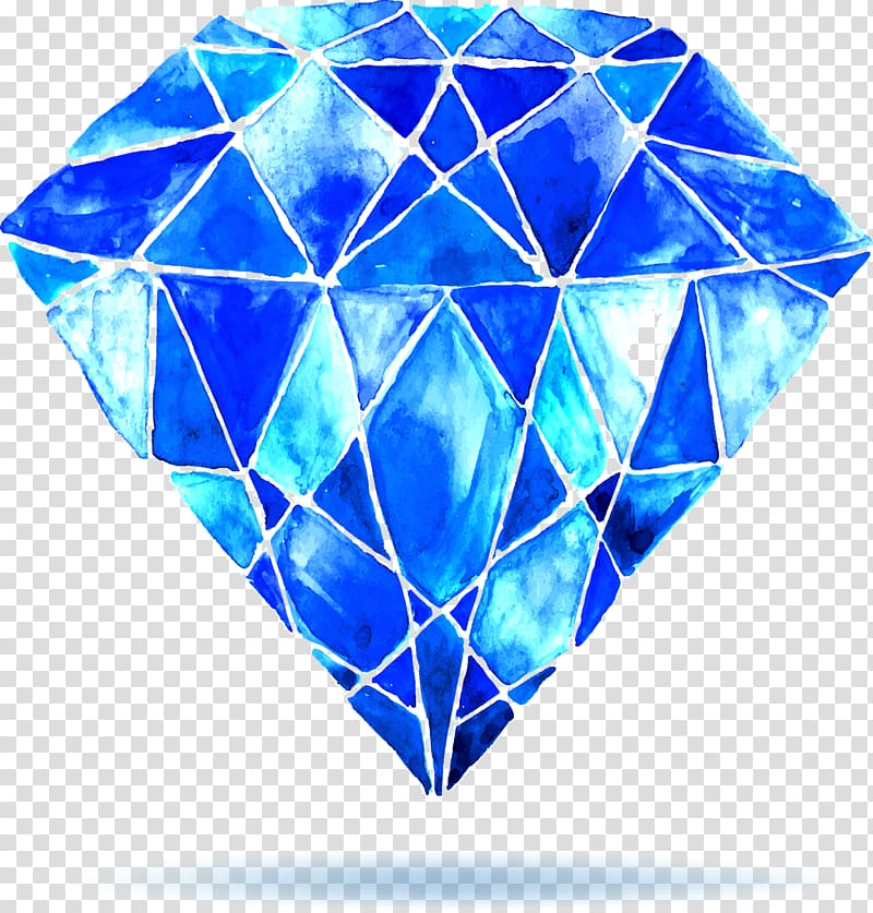 blue diamond watercolor artwork, Watercolor painting Diamond , Blue Diamond Crystal transparent background PNG clipart